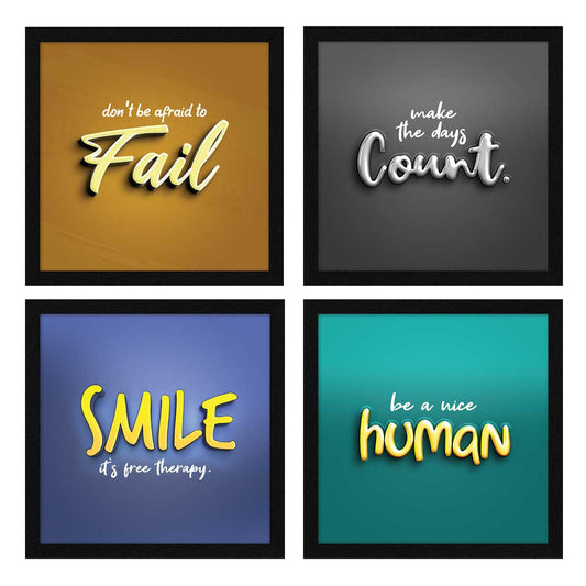 3D Typography Motivational Quotes Wall Frames, Inspirational, Set of 4, AXS4-10x10-110