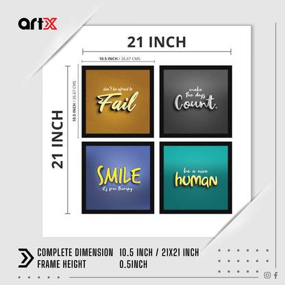 3D Typography Motivational Quotes Wall Frames, Inspirational, Set of 4, AXS4-10x10-110