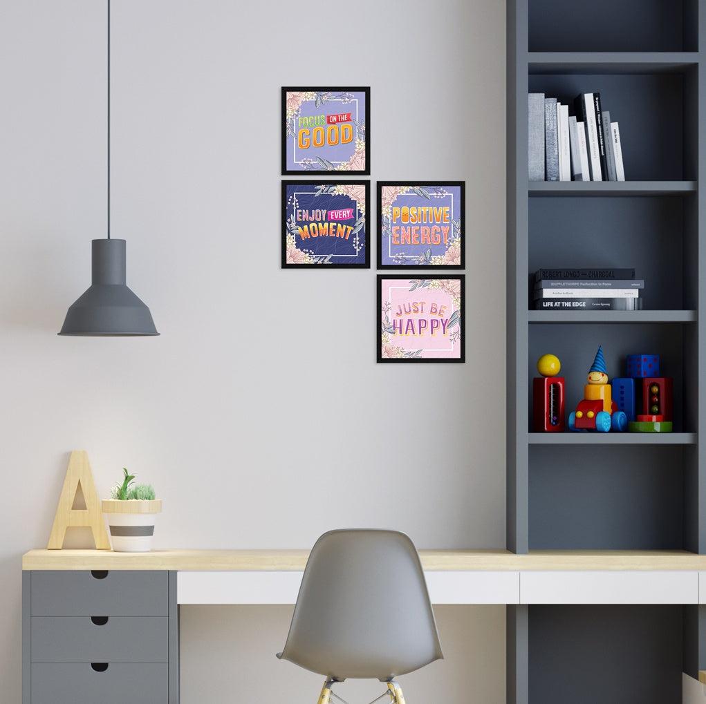 Just Be Happy Motivational Quote Wall Frames, Inspirational, Set of 4, AXS4-10x10-115 ArtX