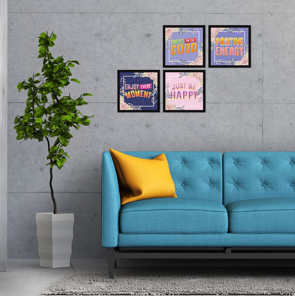 Just Be Happy Motivational Quote Wall Frames, Inspirational, Set of 4, AXS4-10x10-115 ArtX