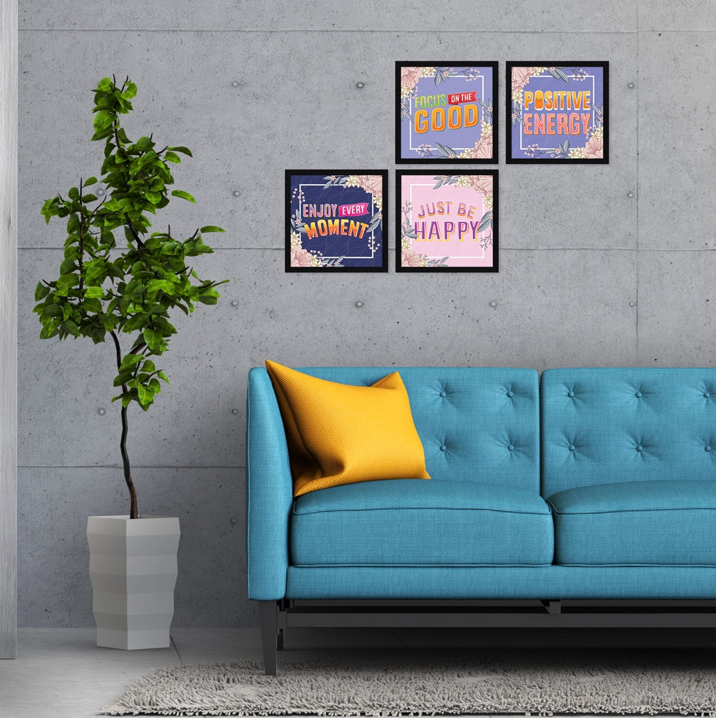 Just Be Happy Motivational Quote Wall Frames, Inspirational, Set of 4, AXS4-10x10-115 ArtX