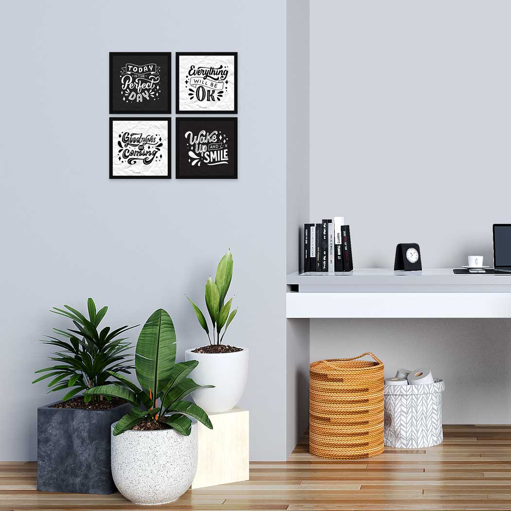 Wake Up And Smile Motivational Quote Wall Frames, Inspirational, Set of 4, AXS4-10x10-117