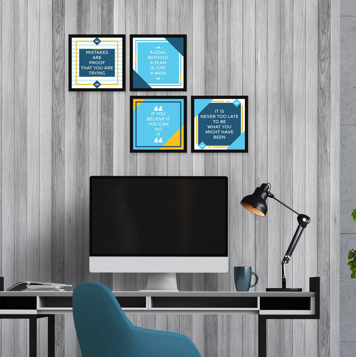 A Goal Without a Plan Is Just A Wish Motivational Quote Wall Frames, Inspirational, Set of 4, AXS4-10x10-119