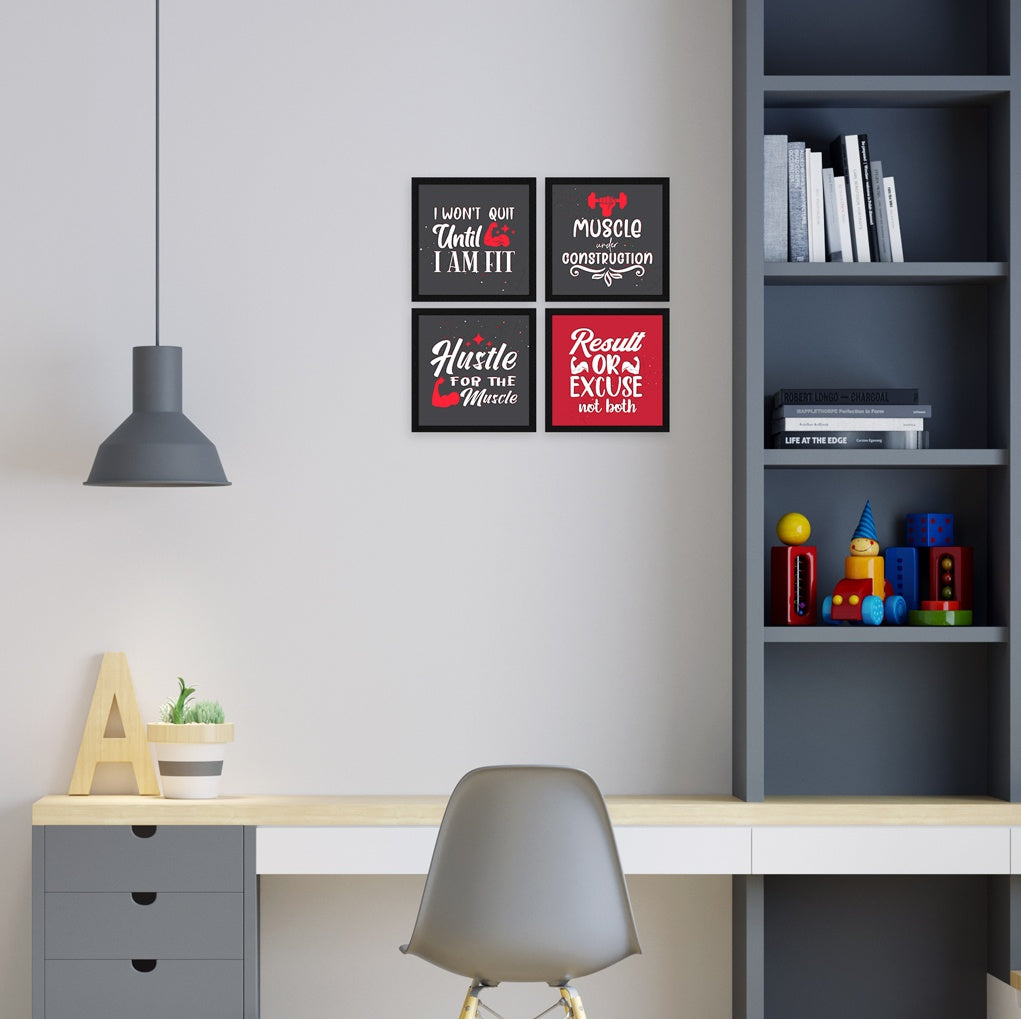 Fitness Gym Motivational Quote Wall Frames, Inspirational, Set of 4, AXS4-10x10-120