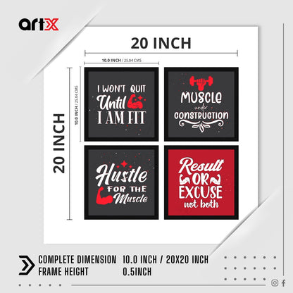 Fitness Gym Motivational Quote Wall Frames, Inspirational, Set of 4, AXS4-10x10-120