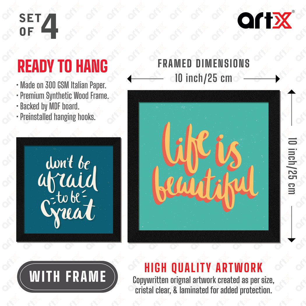 Life is Beautiful Motivational Quote Wall Frames, Inspirational, Set of 4, AXS4-10x10-130 ArtX