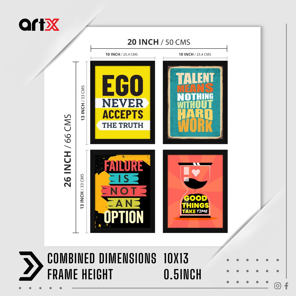 Ego Never Accepts the Truth Motivational Quote Wall Frames, Inspirational, Set of 4, AXS4-110