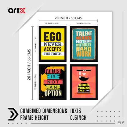 Ego Never Accepts the Truth Motivational Quote Wall Frames, Inspirational, Set of 4, AXS4-110