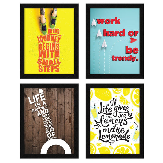 Work Hard Or Be Trendy Motivational Quote Wall Frames, Inspirational, Set of 4, AXS4-124