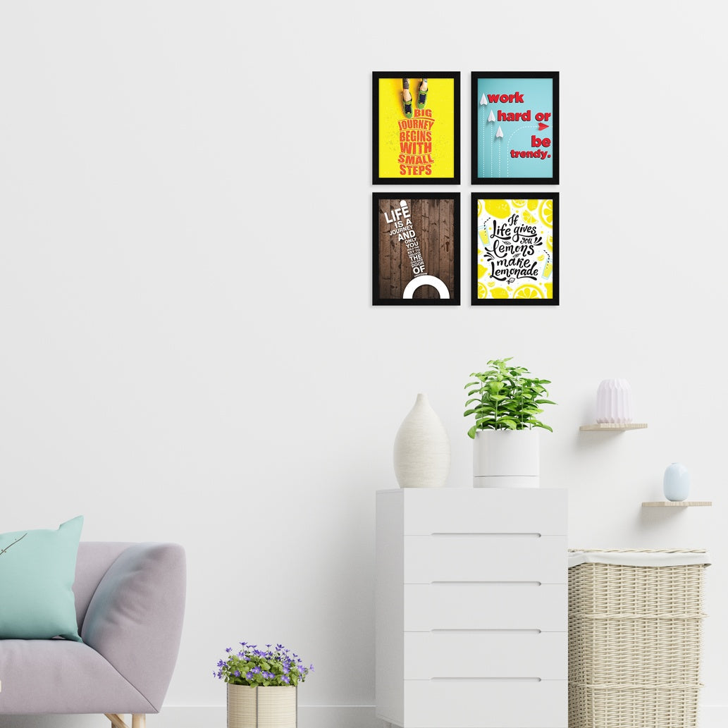 Work Hard Or Be Trendy Motivational Quote Wall Frames, Inspirational, Set of 4, AXS4-124