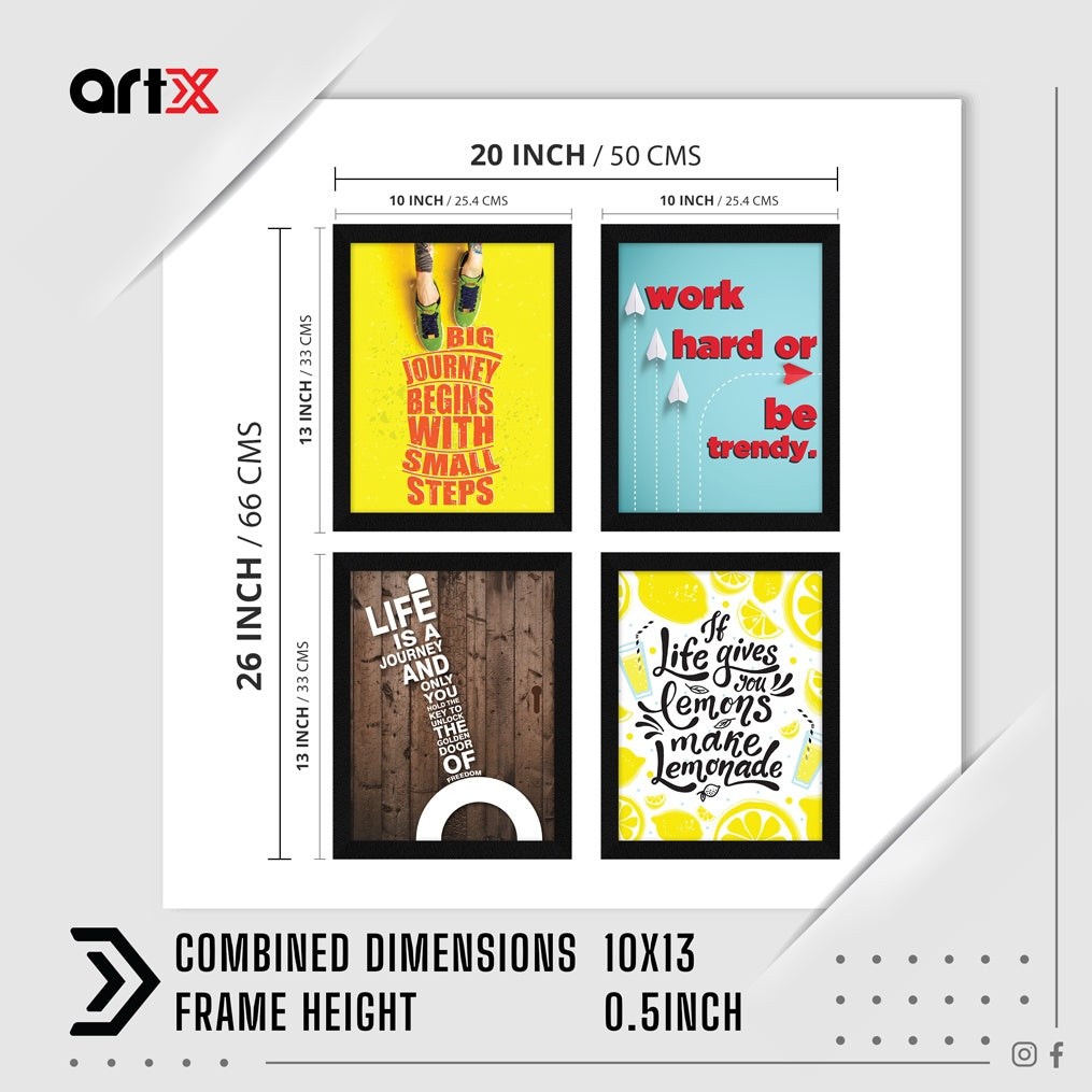 Work Hard Or Be Trendy Motivational Quote Wall Frames, Inspirational, Set of 4, AXS4-124