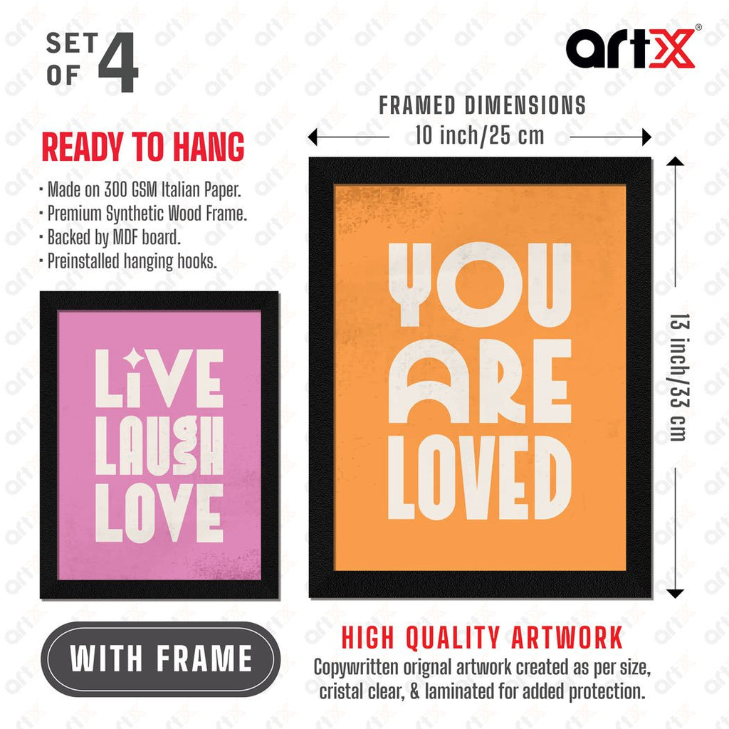 Live Laugh Love Motivational Quote Wall Frames, Inspirational, Set of 4, AXS4-126 ArtX