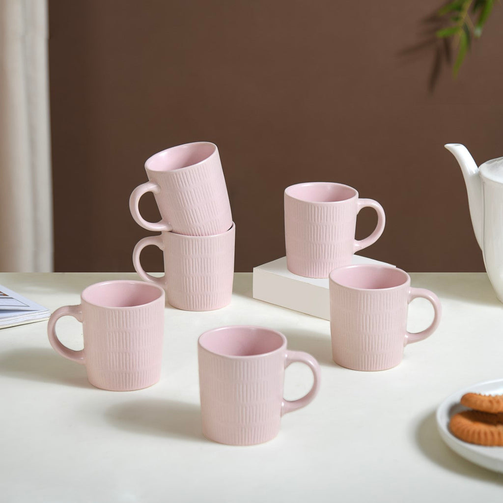 Matte Pink Ceramic Mug Set Of 6 220ml Nestasia