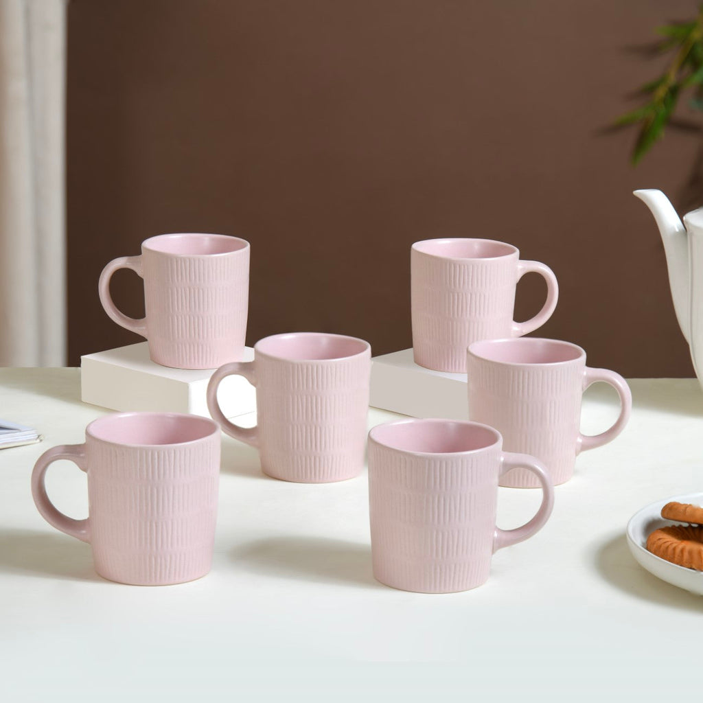 Matte Pink Ceramic Mug Set Of 6 220ml Nestasia