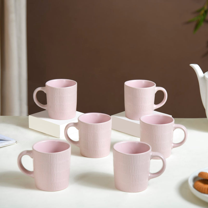 Matte Pink Ceramic Mug Set Of 6 220ml Nestasia