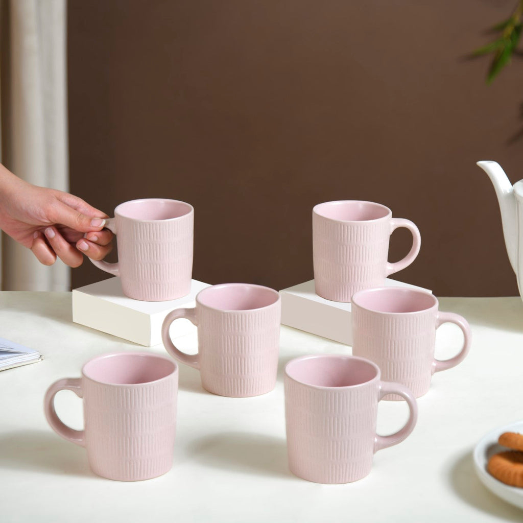Matte Pink Ceramic Mug Set Of 6 220ml Nestasia