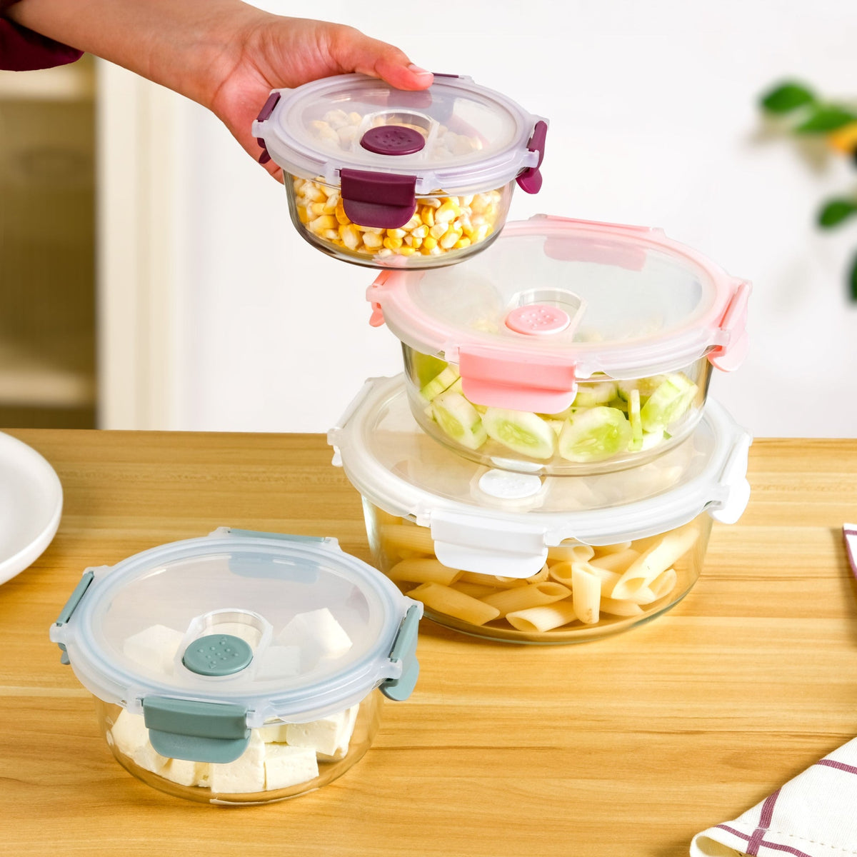 Kaleido Round Stackable Food Containers With Air Vents Set Of 4 390ml 630ml 960ml 1400ml Nestasia