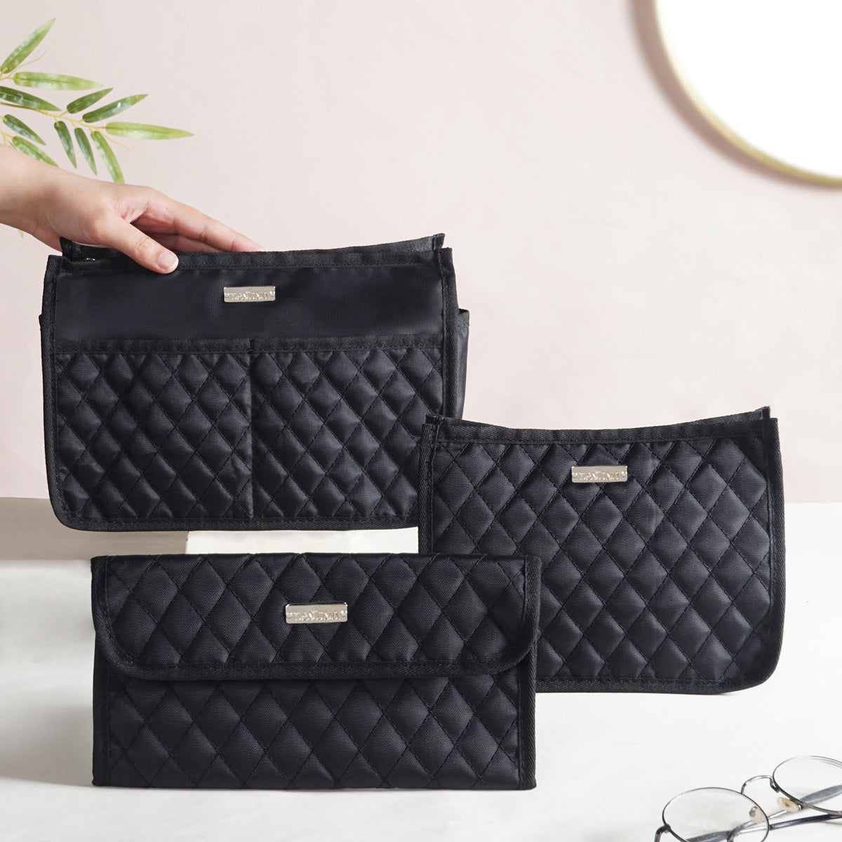 Multipurpose Travel Pouch Set Of 3 Black Nestasia