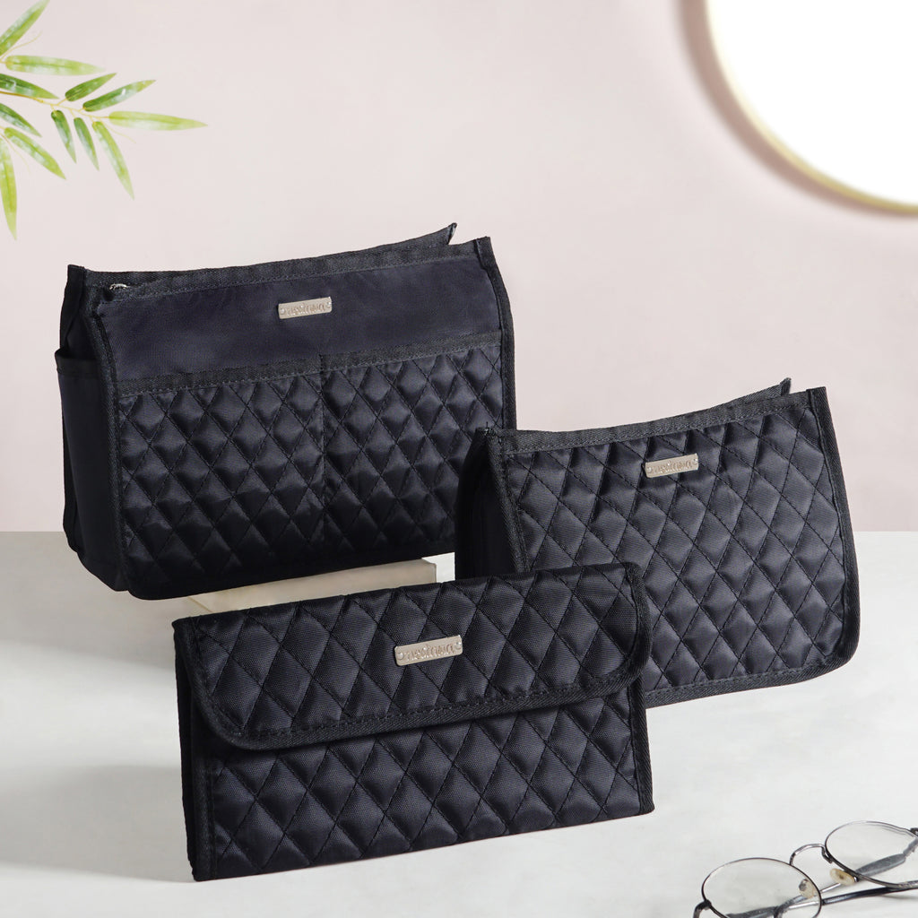 Multipurpose Travel Pouch Set Of 3 Black Nestasia