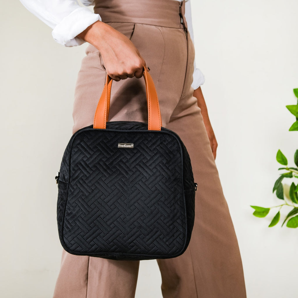 Sling Velvet Thermal Insulated Lunch Bag Black Nestasia