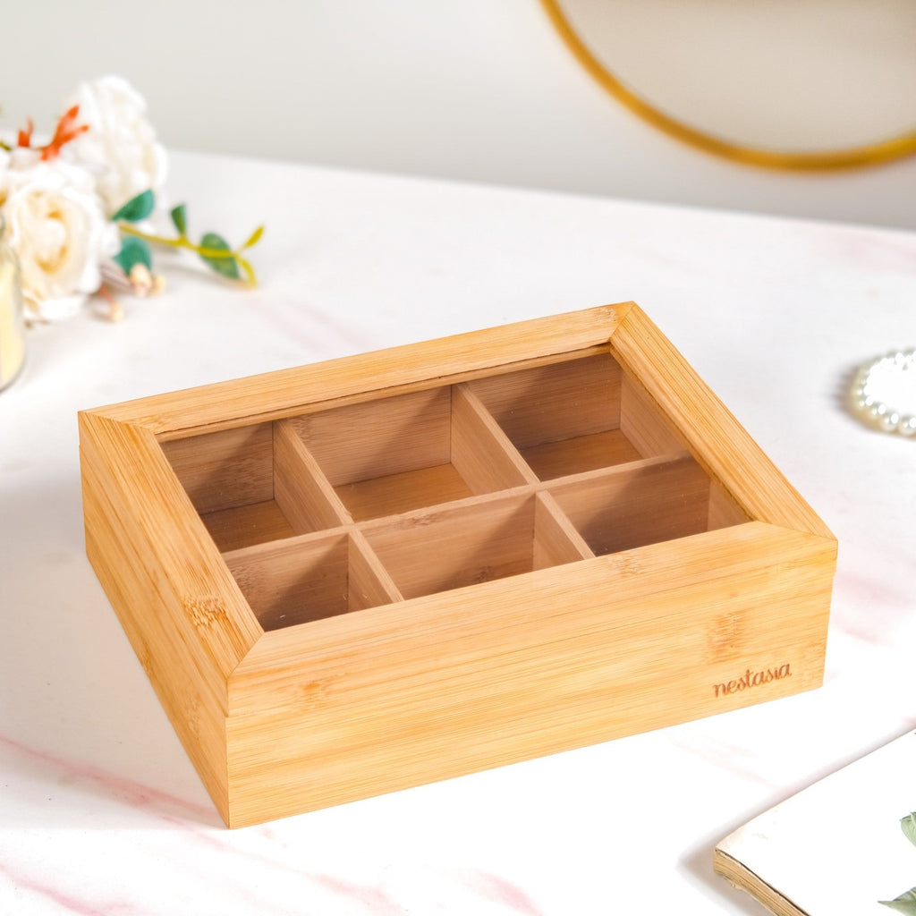 Multipurpose Wooden Storage Box With Compartments 21x16cm Nestasia