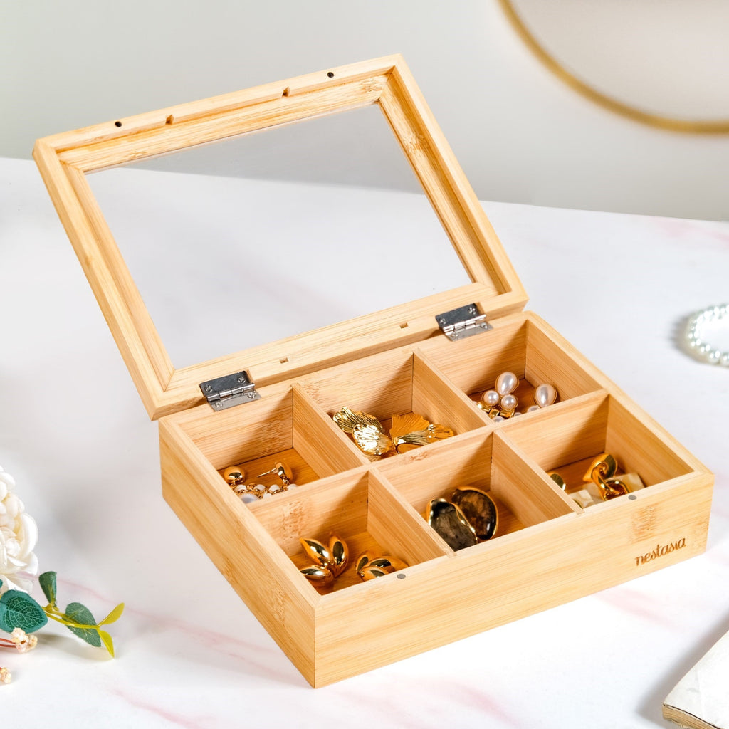 Multipurpose Wooden Storage Box With Compartments 21x16cm Nestasia