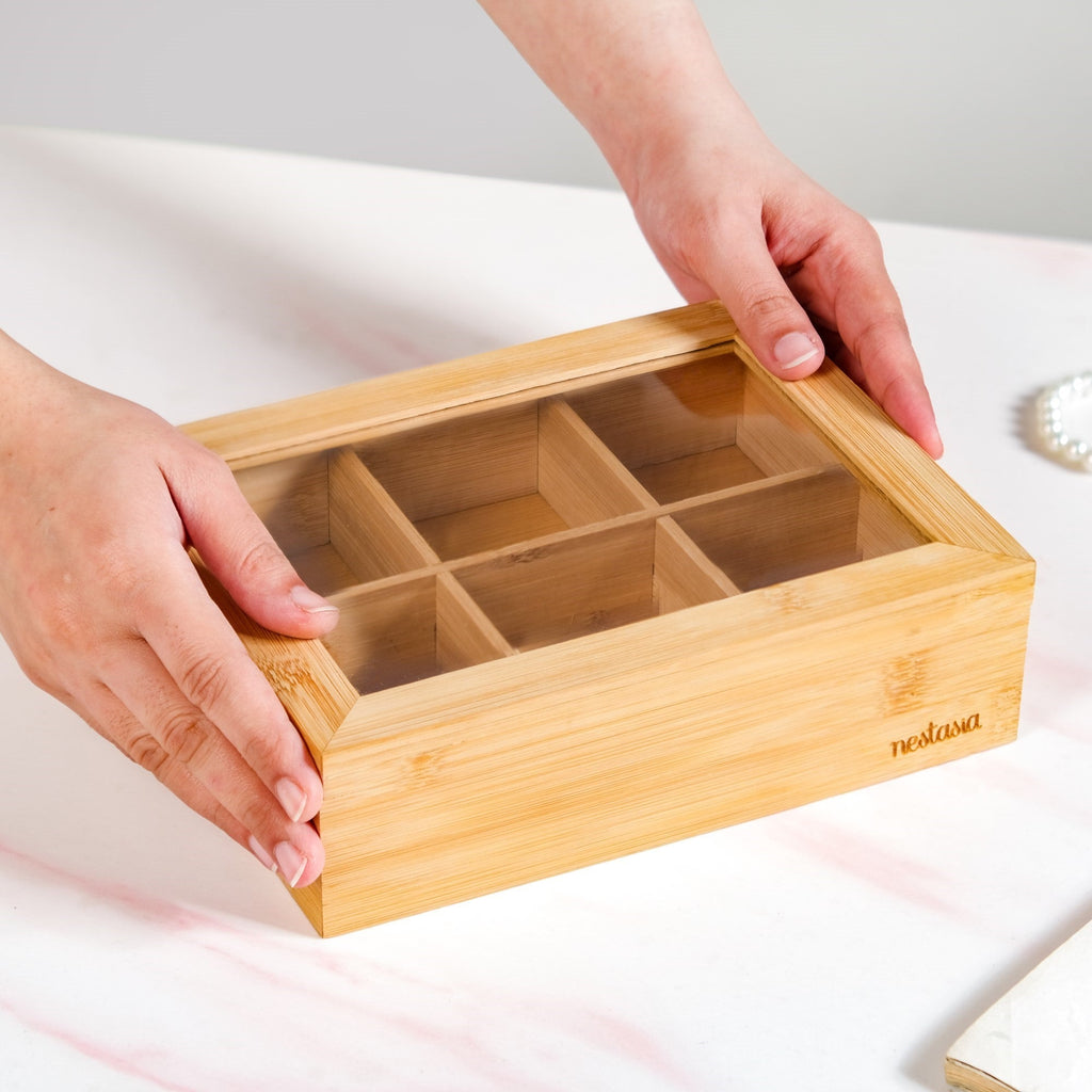 Multipurpose Wooden Storage Box With Compartments 21x16cm Nestasia