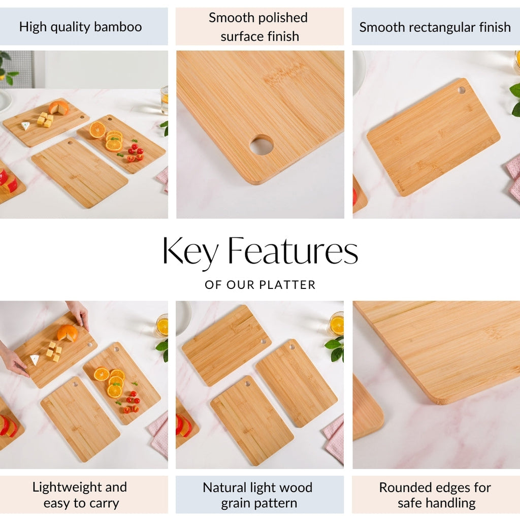 Natural Bamboo Serving Platter Chopping Board Set Of 3 Nestasia