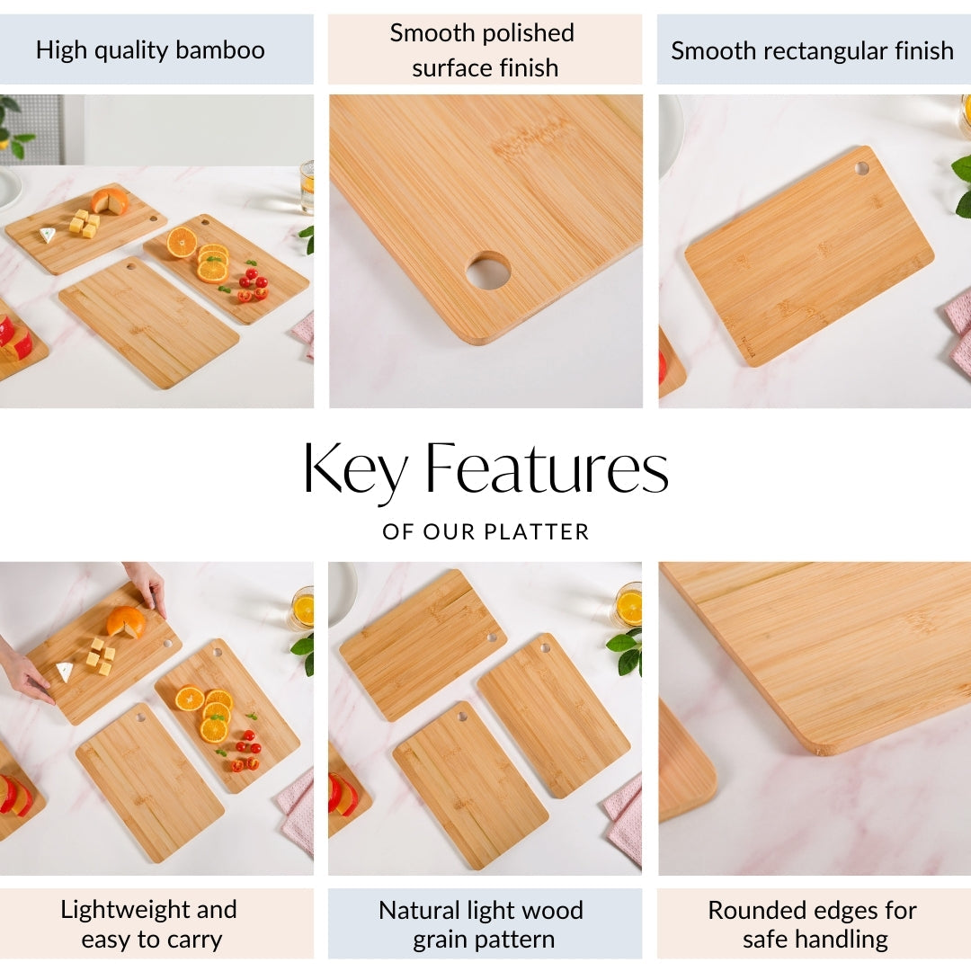 Natural Bamboo Serving Platter Chopping Board Set Of 3 Nestasia