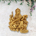 Brass Goddess Saraswati Wall Hanging (11 Inch) Vedansh Craft