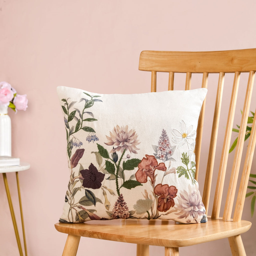Nature Bloom Embroidered Cotton Cushion Cover 40x40cm Nestasia