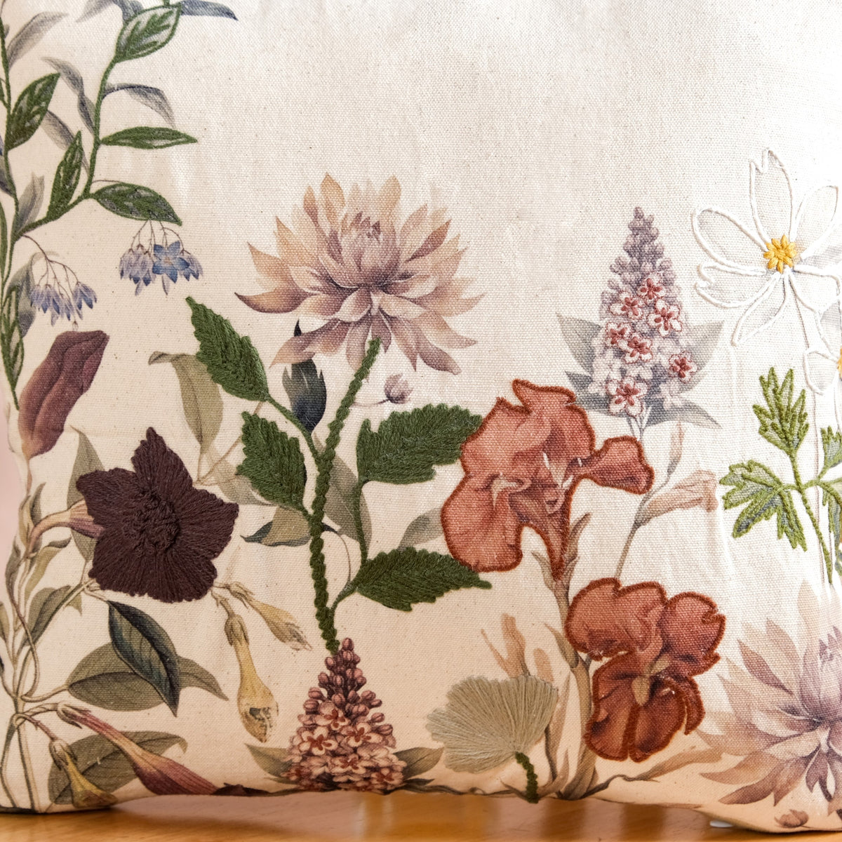 Nature Bloom Embroidered Cotton Cushion Cover 40x40cm Nestasia