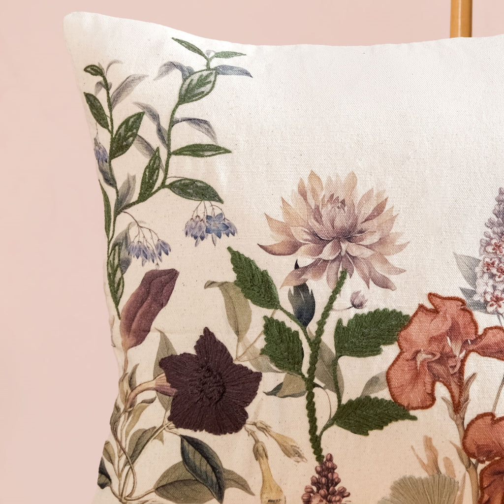 Nature Bloom Embroidered Cotton Cushion Cover 40x40cm Nestasia
