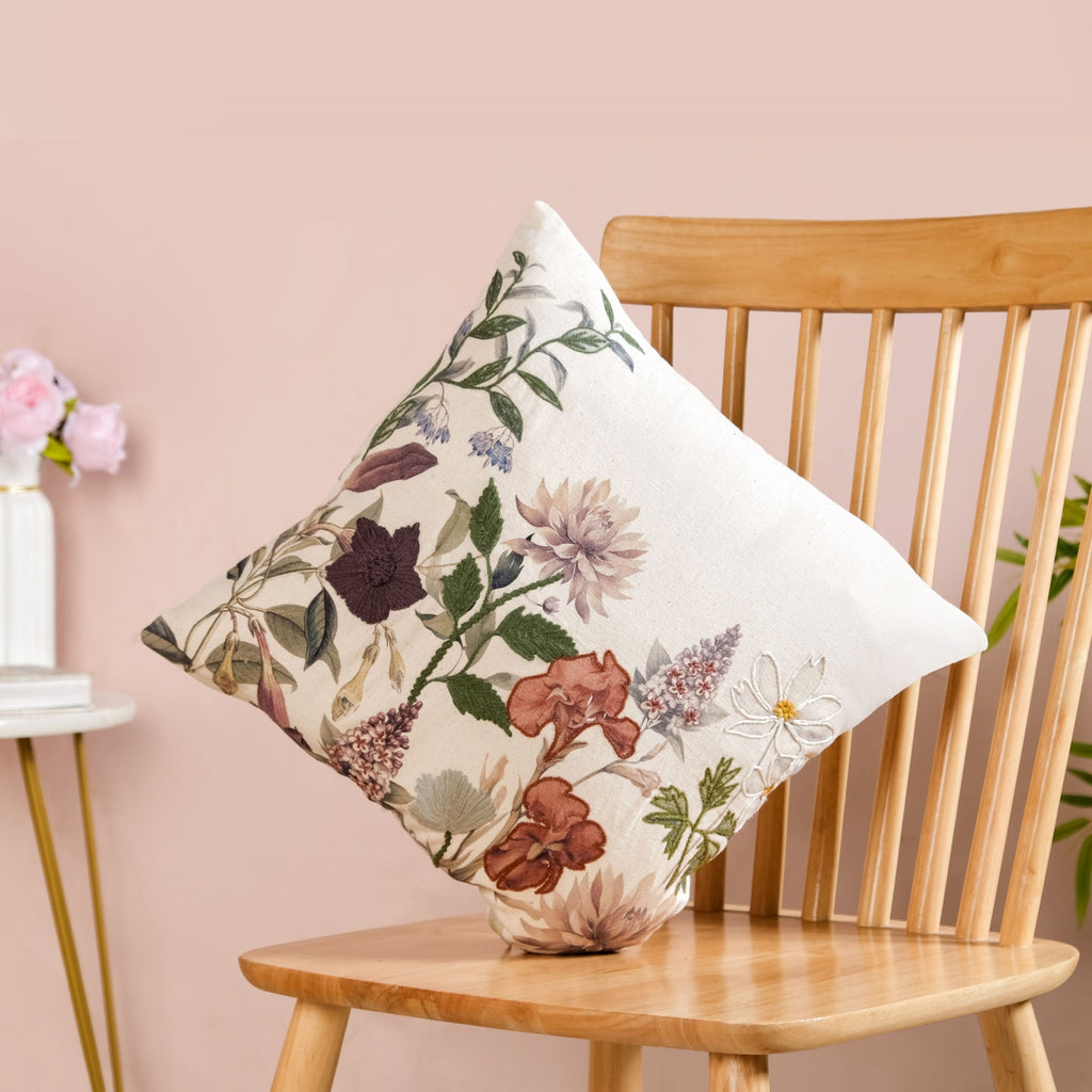 Nature Bloom Embroidered Cotton Cushion Cover 40x40cm Nestasia