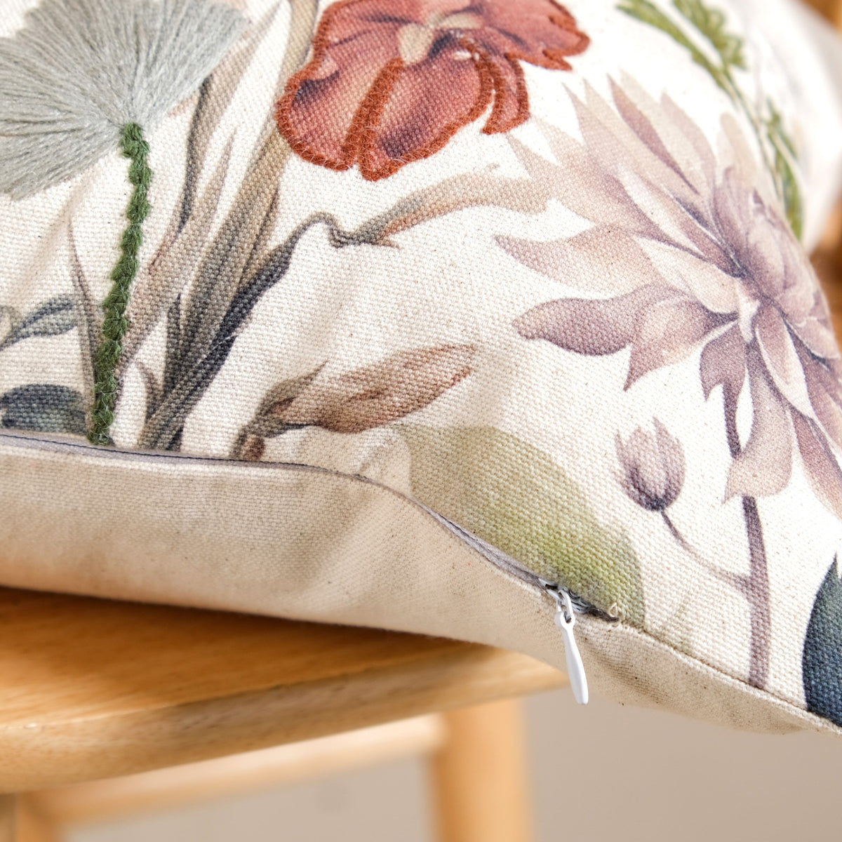 Nature Bloom Embroidered Cotton Cushion Cover 40x40cm Nestasia