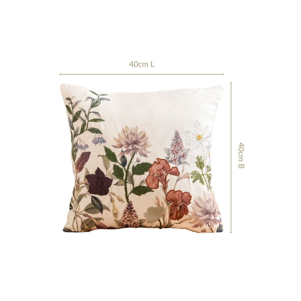 Nature Bloom Embroidered Cotton Cushion Cover 40x40cm Nestasia