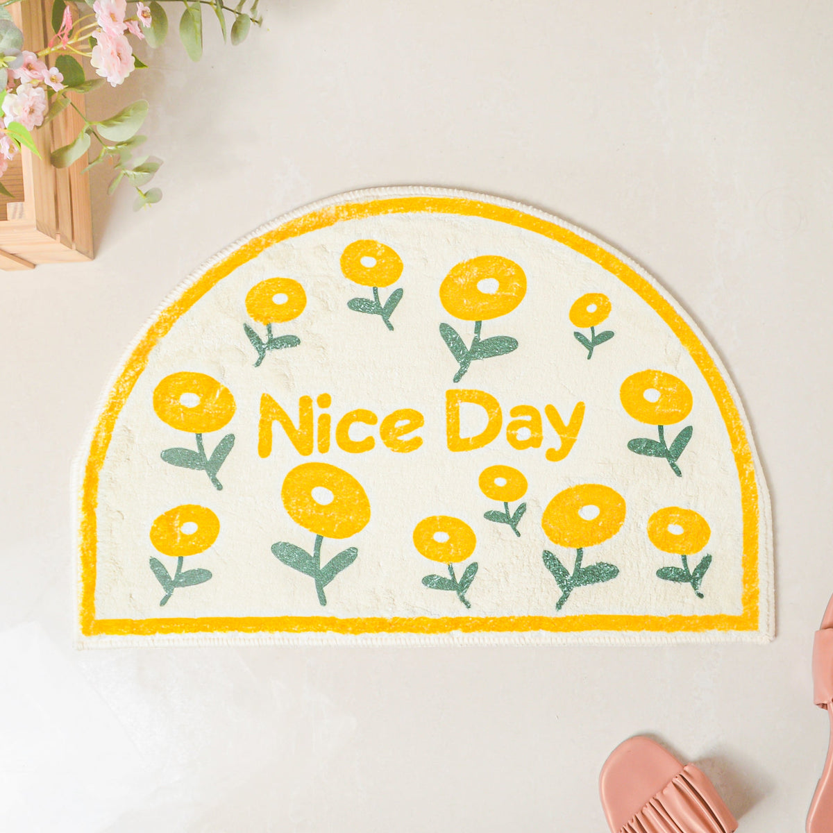Yellow Flowers Semicircle Rug Nestasia
