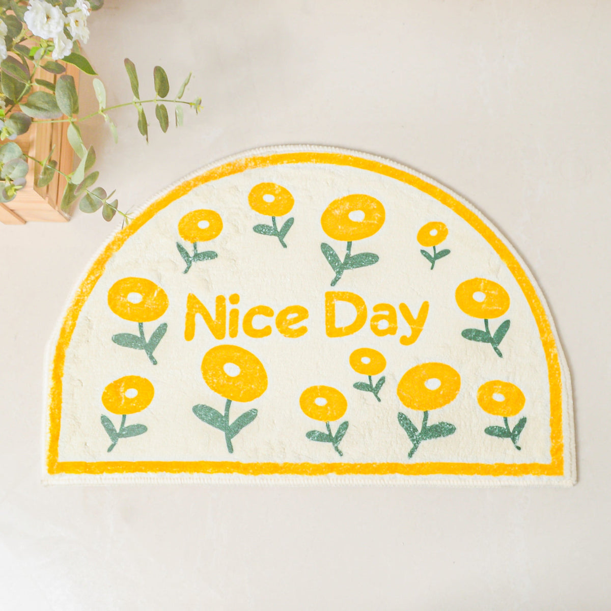 Yellow Flowers Semicircle Rug Nestasia