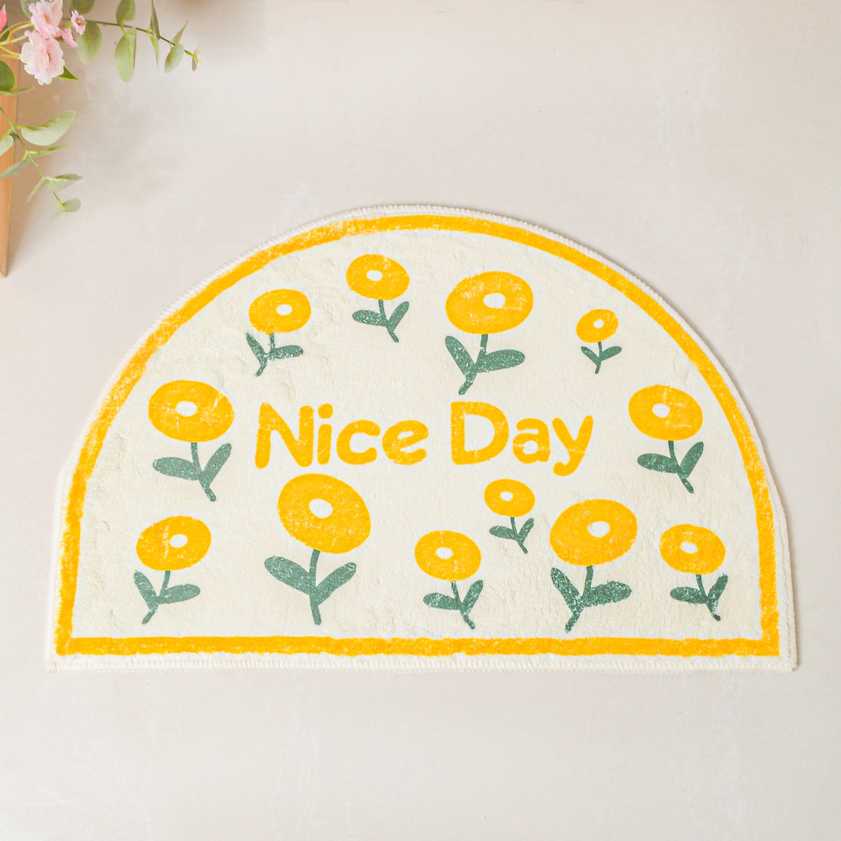 Yellow Flowers Semicircle Rug Nestasia