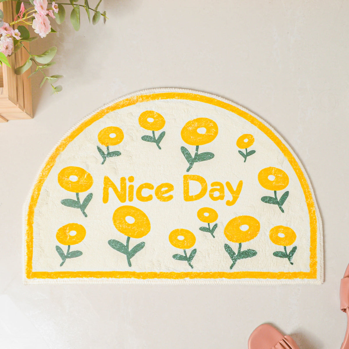 Yellow Flowers Semicircle Rug Nestasia