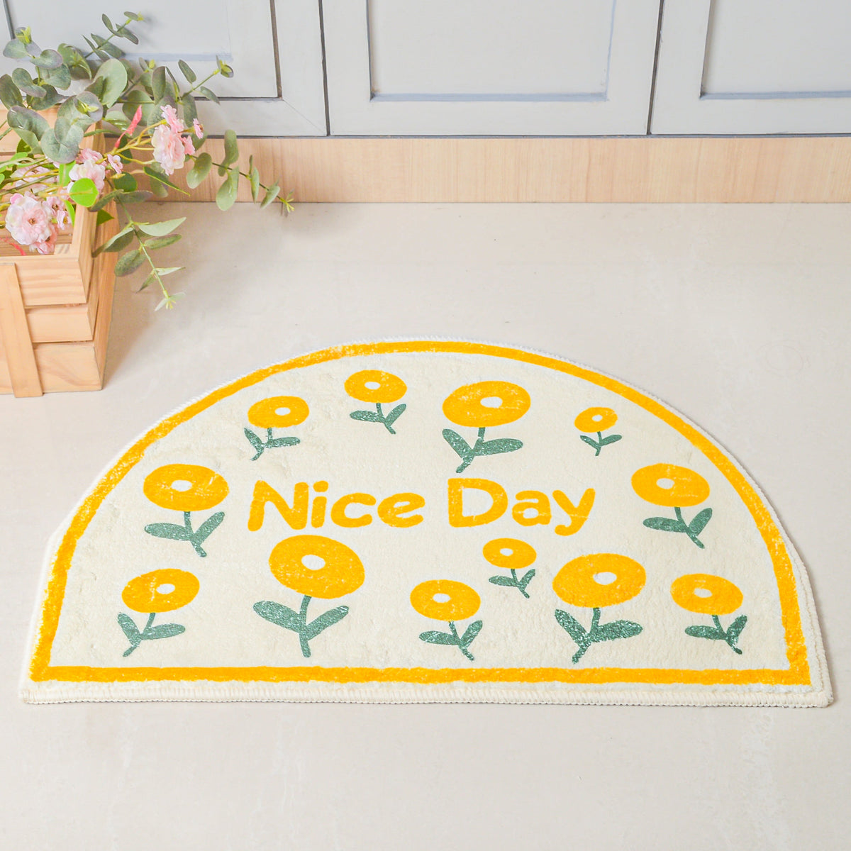 Yellow Flowers Semicircle Rug Nestasia