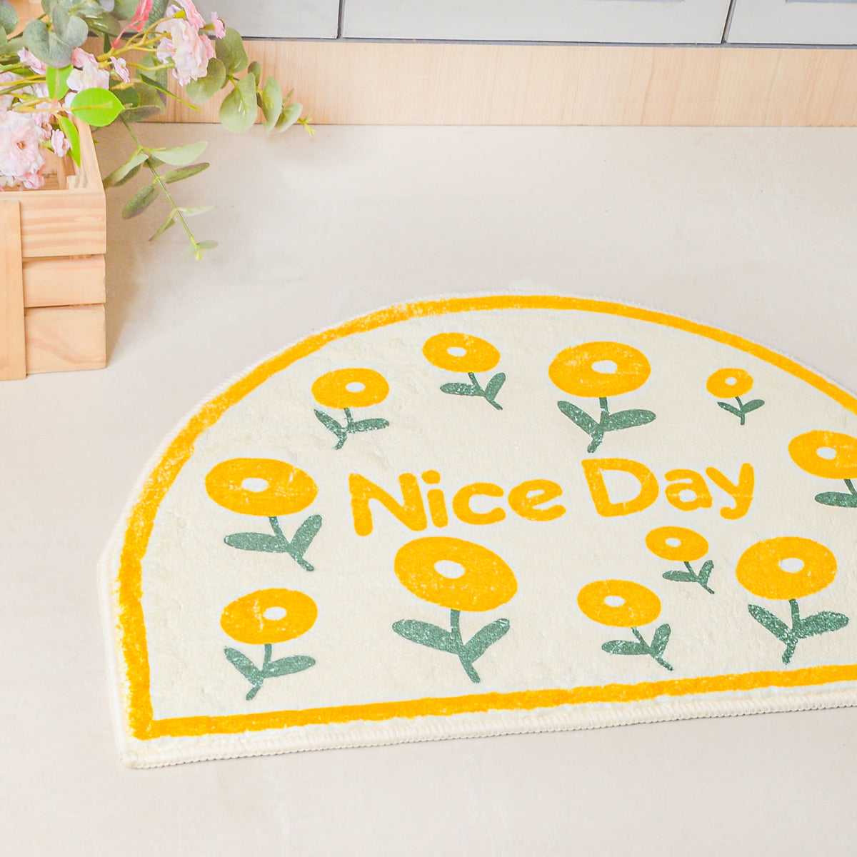 Yellow Flowers Semicircle Rug Nestasia