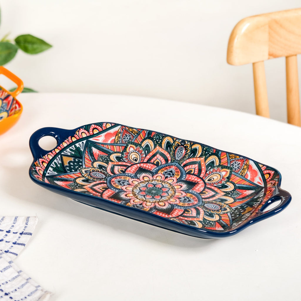 Mandala Melange Long Platter Dish Blue Nestasia
