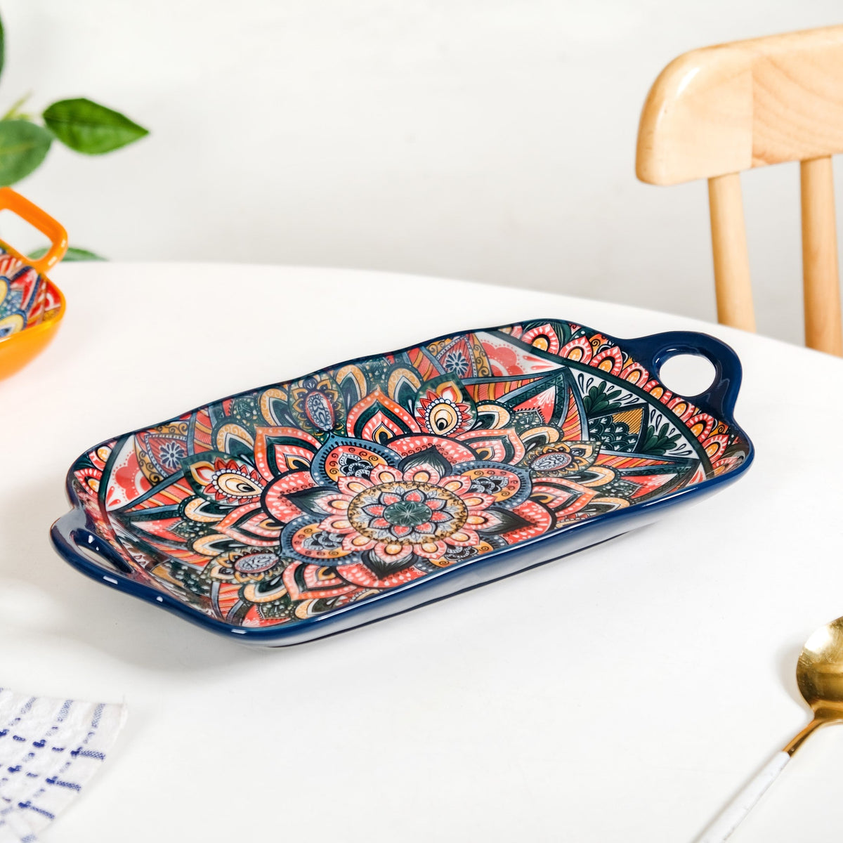 Mandala Melange Long Platter Dish Blue Nestasia
