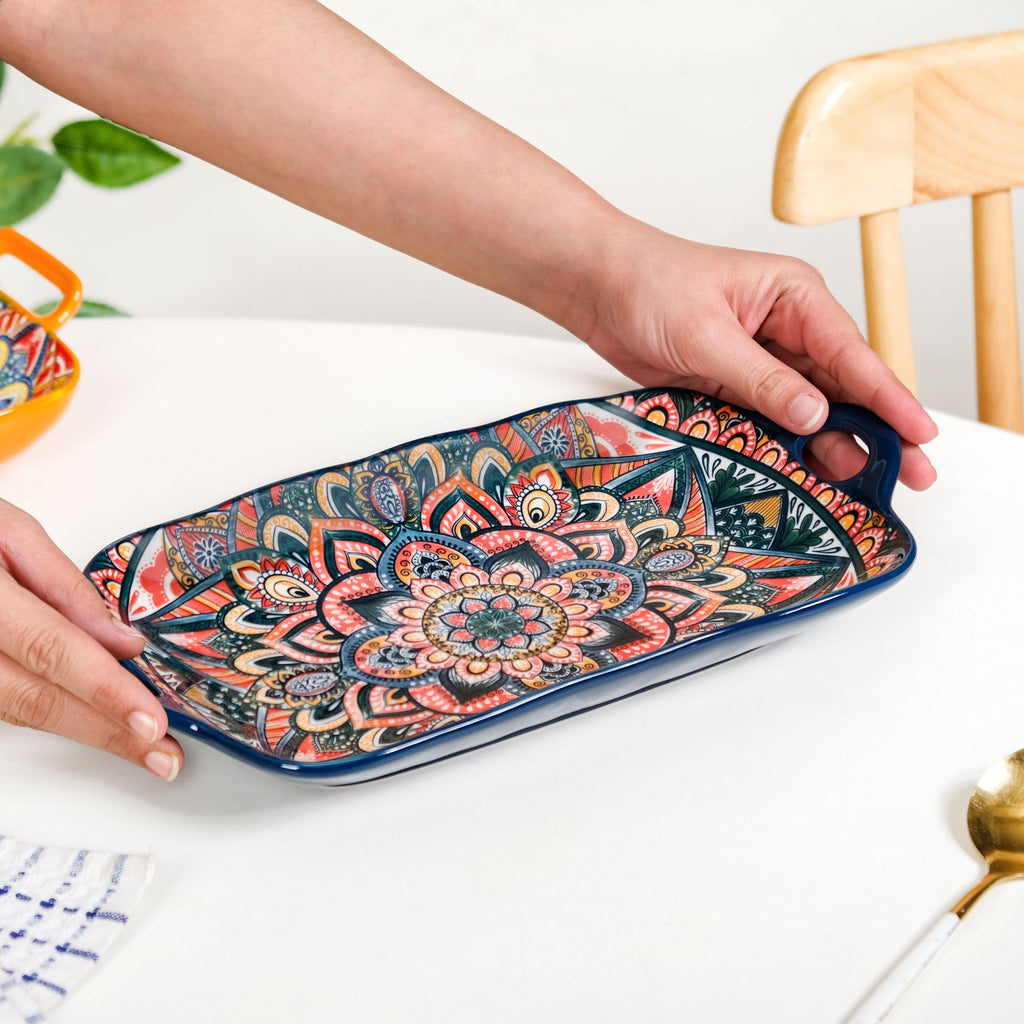 Mandala Melange Long Platter Dish Blue Nestasia