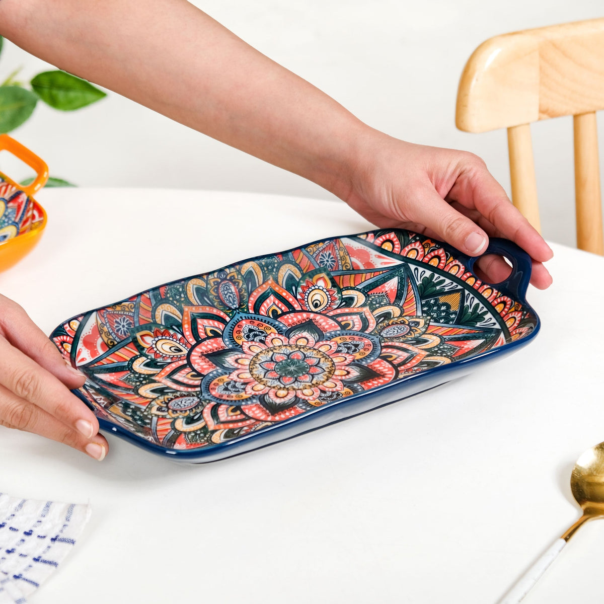 Mandala Melange Long Platter Dish Blue Nestasia