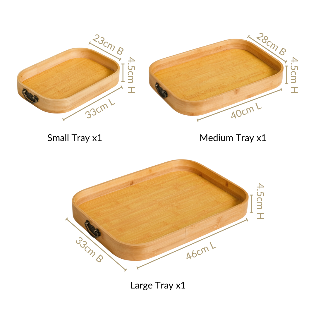 Set Of 3 Bamboo Wood Serving Trays With Handles Nestasia