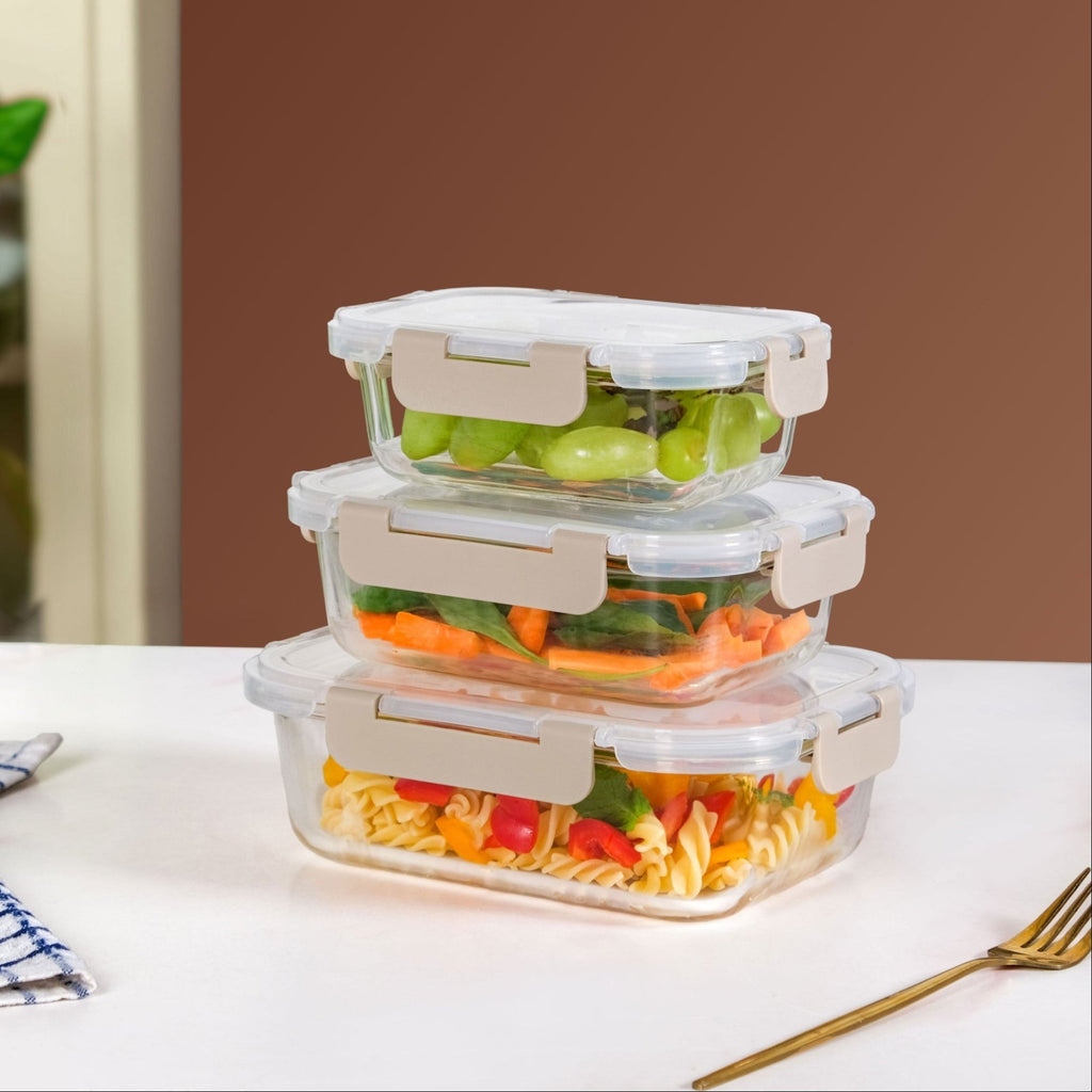 Nestro Lunch Box For Office Set Of 3 Beige S 370ml M 600ml L 100ml Nestasia