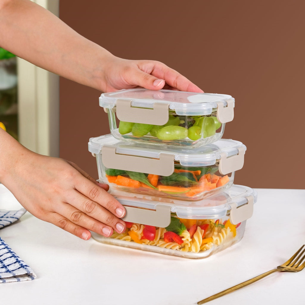 Nestro Lunch Box For Office Set Of 3 Beige S 370ml M 600ml L 100ml Nestasia