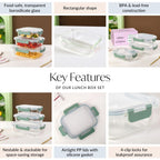 Nestro Leakproof Rectangular Food Storage Box Set Of 3 Green S 600ml M 1000ml L 1500ml Nestasia